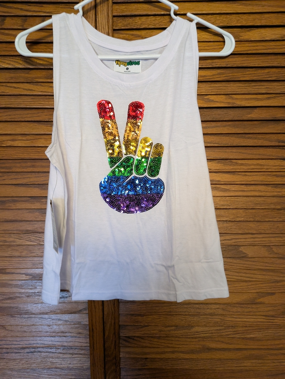 Tipsy Elves NWT White Pride Tank with Rainbow Sequin Peace Sign Size Small